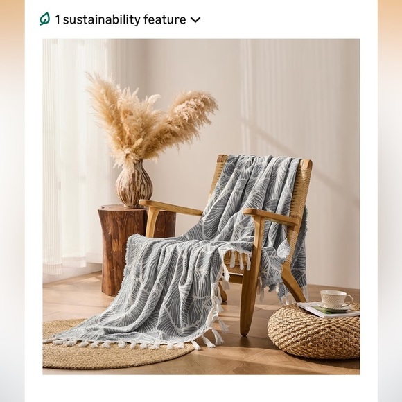 down home bedding Other - Cotton Throw Blanket 55” x 60” NWT Elegant Gray Leaf Pattern Throw Blanket